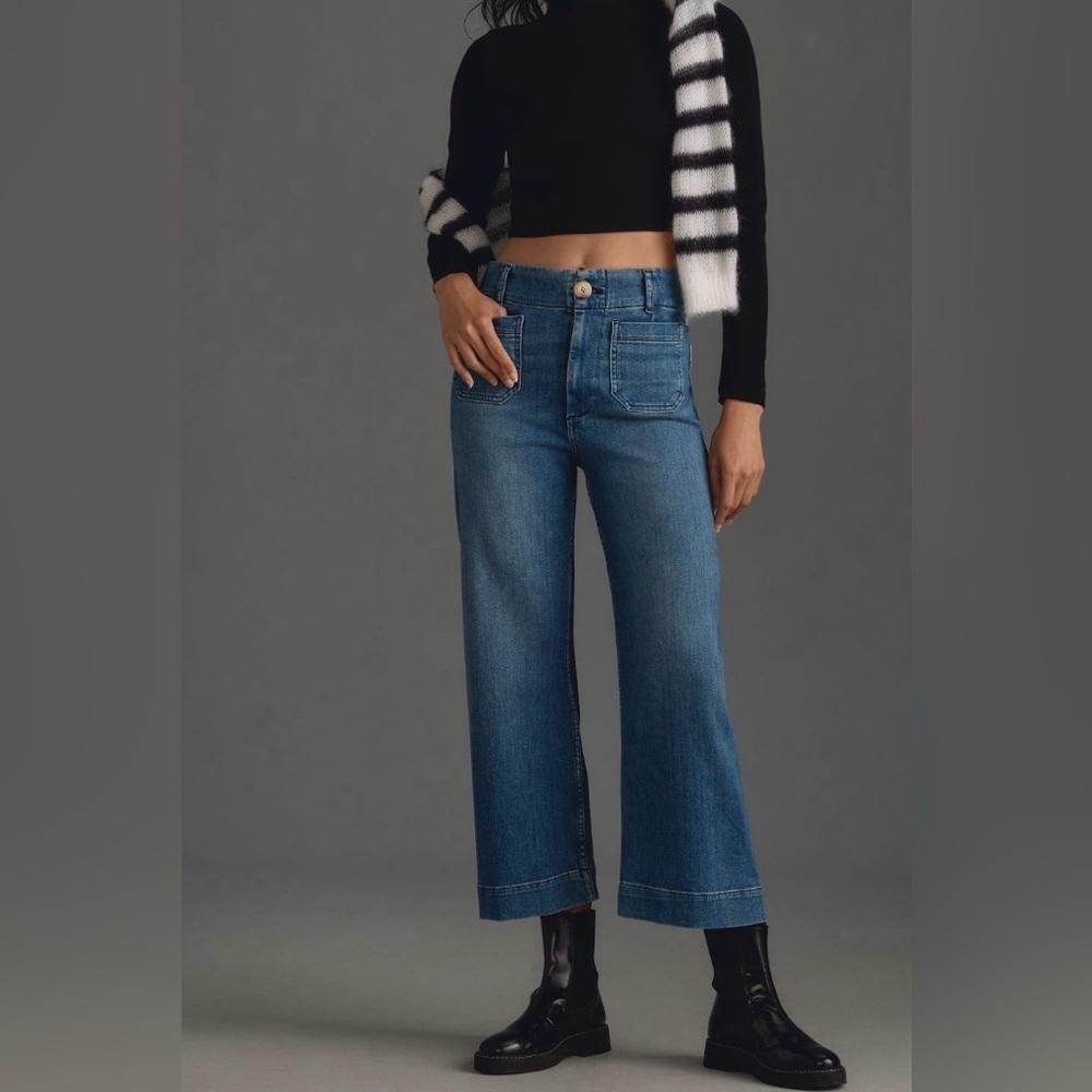 Anthropologie The Denim Colette Cropped Wide-Leg Jeans 28 NWT